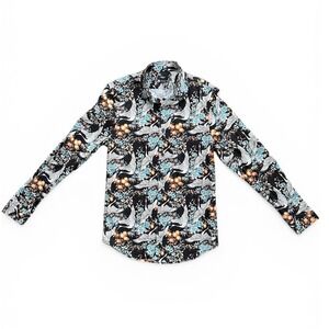 Express Button Down Shirt Wmns XS Black Floral Crane Slim 1MX Excellent Long Slv